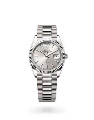 Rolex Day-Date 36 in 18 ct White Gold with Fluted Bezel