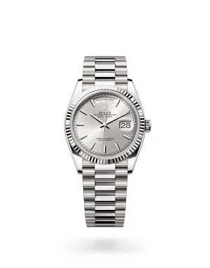 Rolex Day-Date 36 in 18 ct White Gold with Fluted Bezel