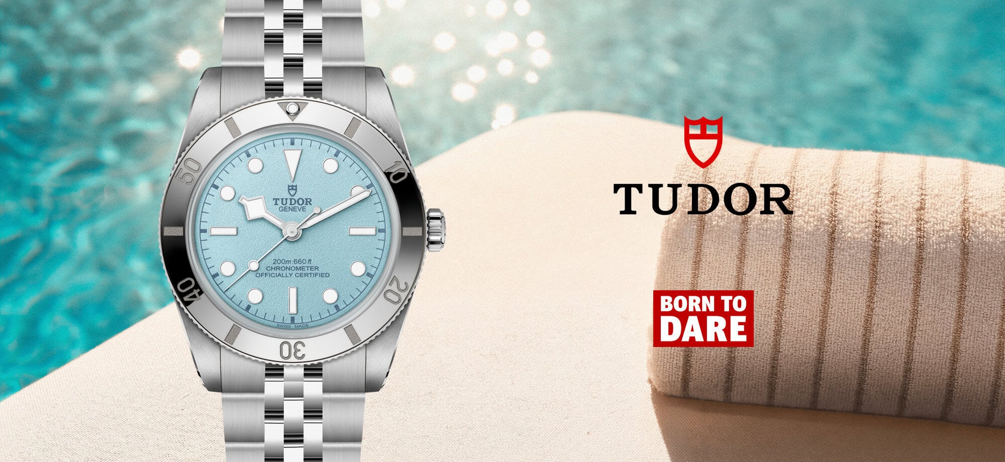 Tudor Black Bay watch with blue dial and Born to Dare branding - Washington Watches